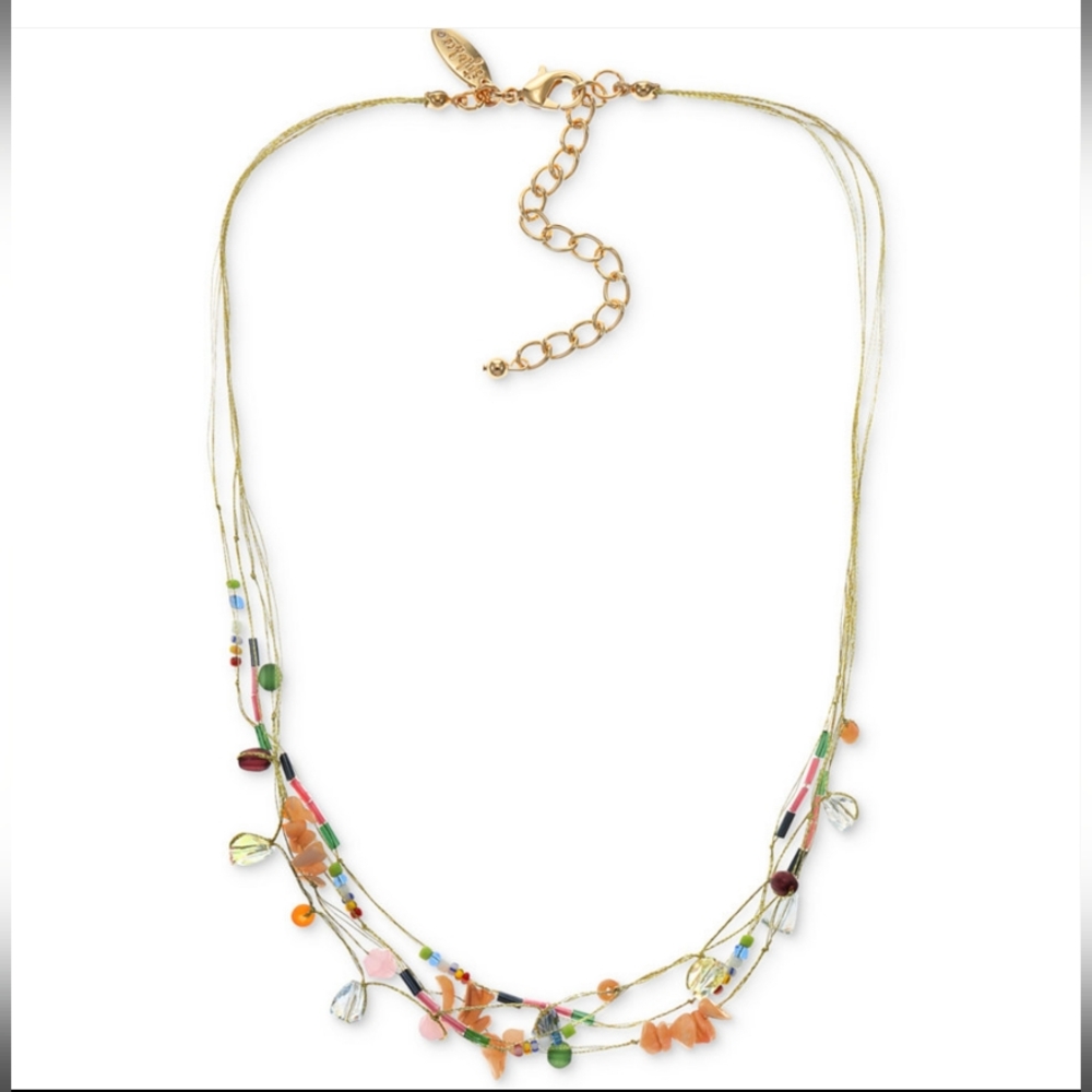 Style & Co Gold-Tone Mixed Bead Multi-Row Statement Necklace, 18" + 3"